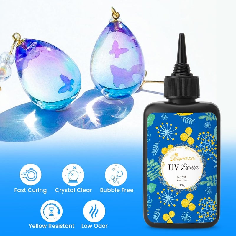 Bsrezn 200g UV Resin Kit with Large Light 32 Beads, Crystal Clear Solar Activated UV Epoxy Resin for Jewelry Making (100g x 2) - Image 2